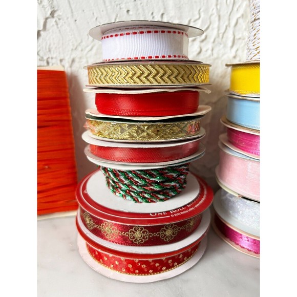 Christmas Ribbon & More Lot of 15 New & Partial Rolls Red Gold Sparkly Braided - Picture 2 of 8